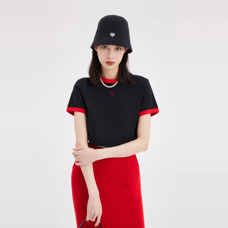 OBEG欧碧倩时尚简洁休闲女士商务圆领套装T恤10461085