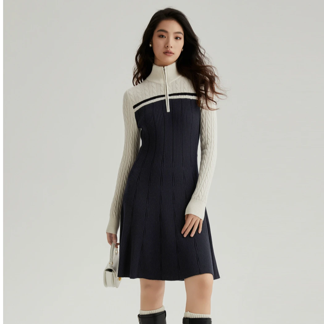 OBEG欧碧倩时尚撞色毛织连衣裙10464111