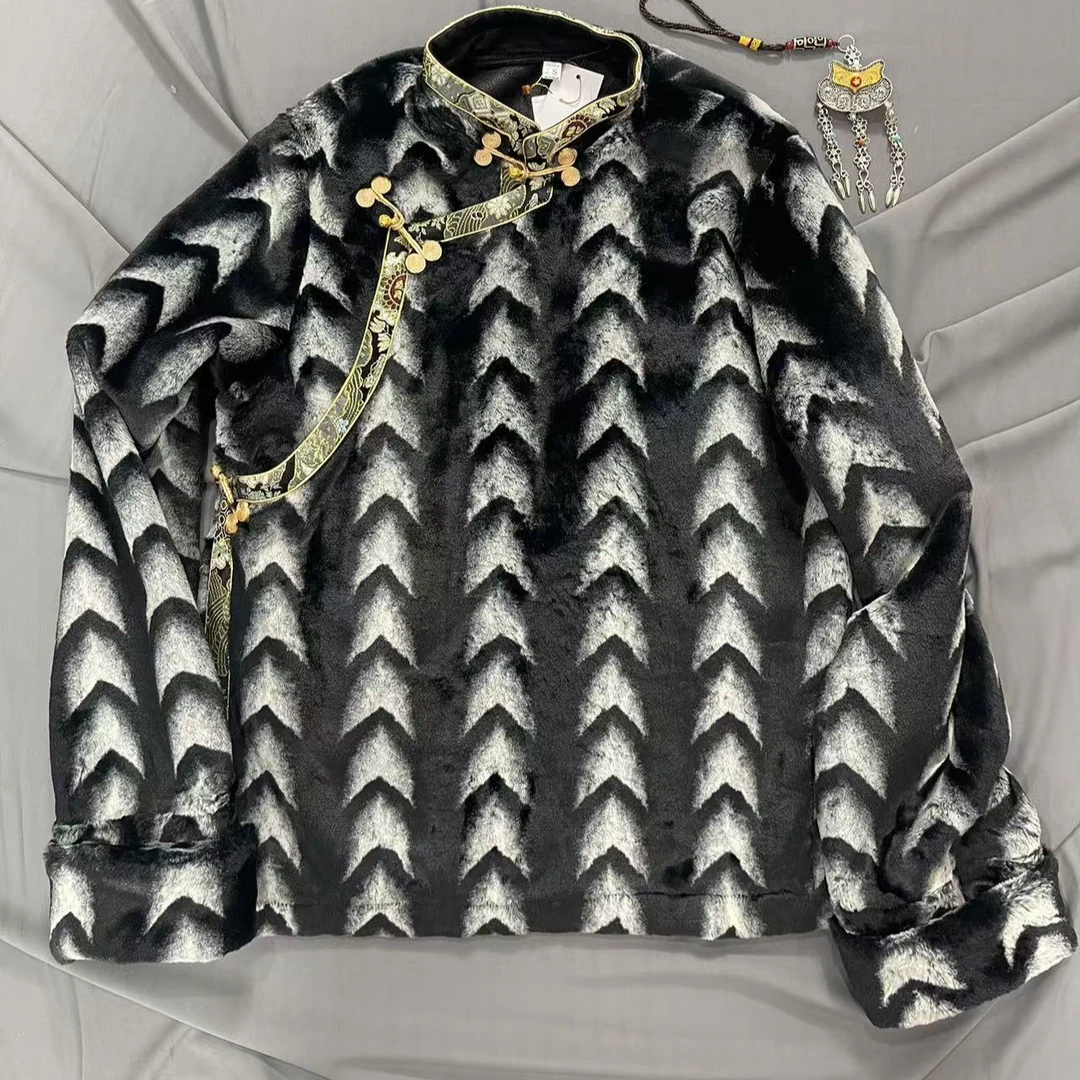 【格萨尔专属 】藏风男士丹麦貂窄边皮毛宽松外套藏服加厚