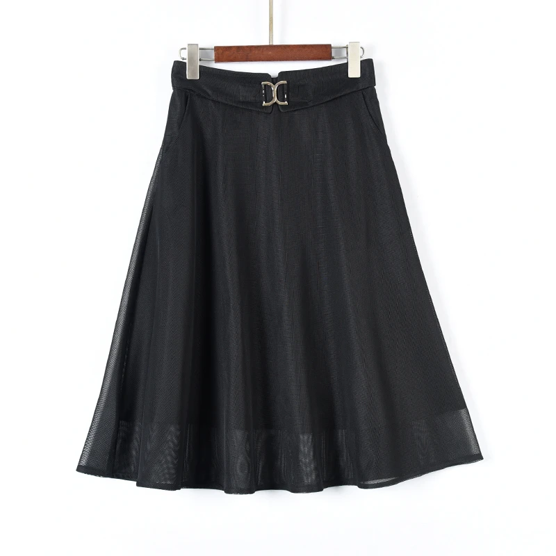 B622女装半身裙休闲裙子褶皱高腰蕾丝女士22C5622