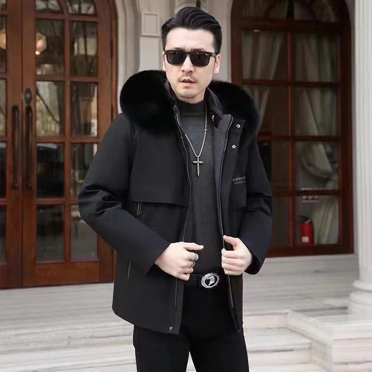 男士毛领款真皮真毛兔毛内胆派克服