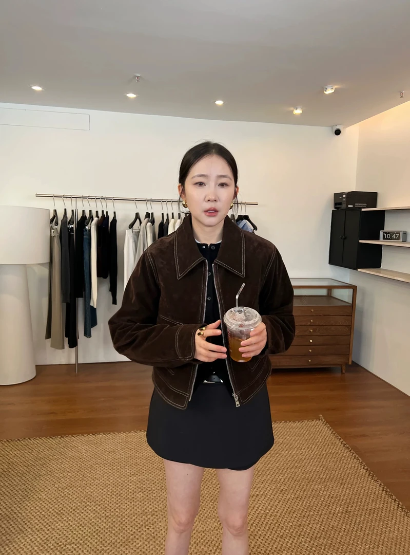 widelia2024秋季翻领做旧气质百搭拉链翻领显瘦夹克休闲外套9136