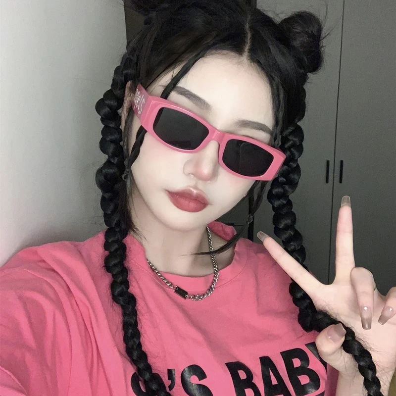 小框嫩粉色字母太阳镜欧美ins网红同款墨镜朋克潮Y2K防晒太阳眼镜