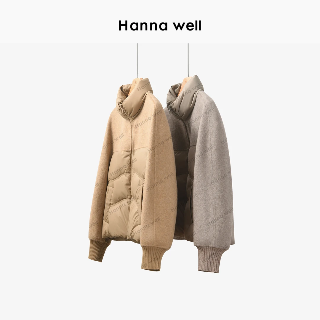 妞子与墩子 “热拿铁” 白鸭绒拼接澳毛羽绒立领保暖外套 WT4C11958