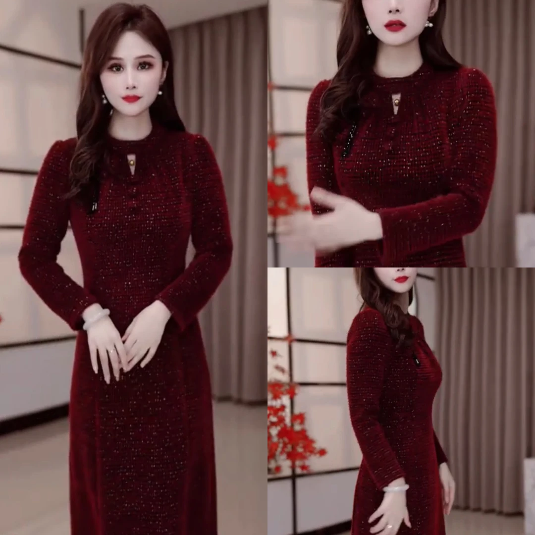 秋冬加厚连衣裙2024秋冬新款显瘦修身气质遮肚加厚裙子MY24Y817款