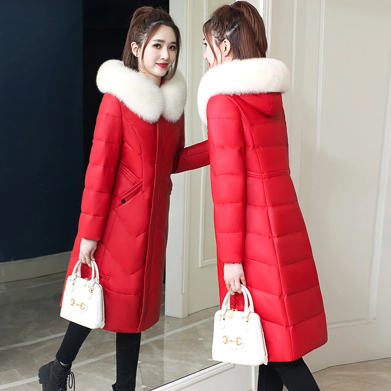 2025冬新款真皮皮衣女装中长款风衣大衣羽绒服时尚厚海宁修身外套