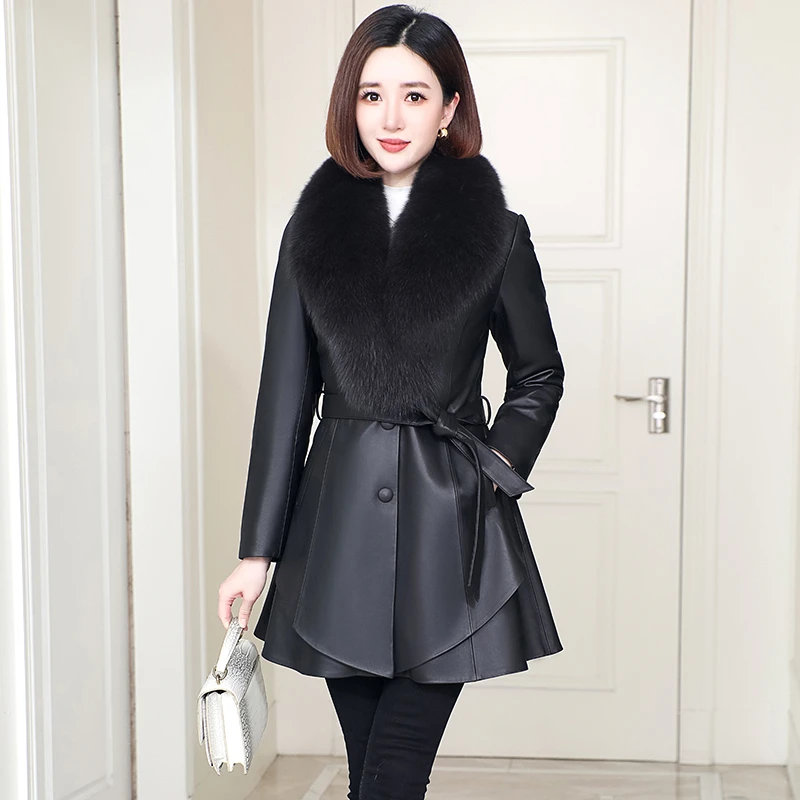 2025秋冬新款海宁休闲女装中长款风衣大衣外套真皮衣羽绒服修身厚