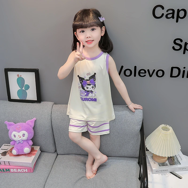 儿童睡衣女童莫代尔宝宝库洛米套装夏季薄款吊带家居服2024新款夏