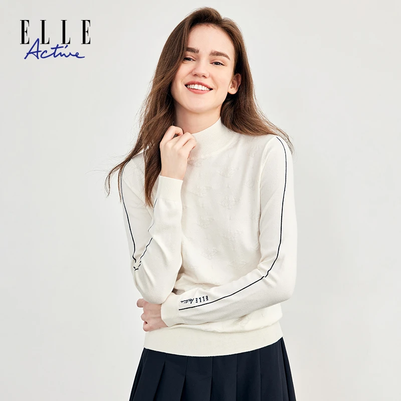 ELLE Active【高弹丝光棉】保暖半高领毛衣显瘦质感通勤内搭套头衫