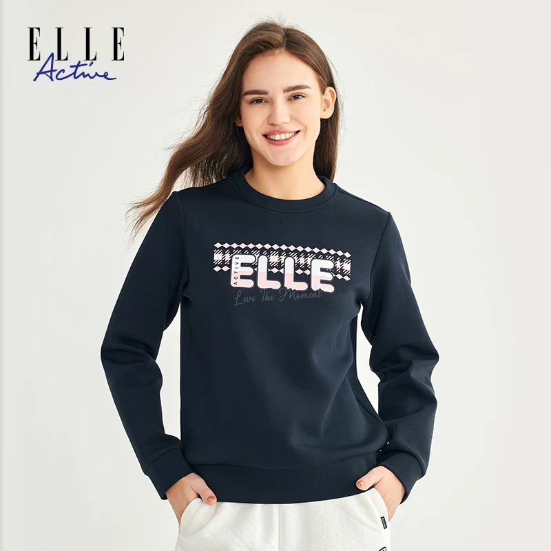 ELLE Active【潮流字母】秋女款卫衣圆领时尚印花新款休闲长袖上衣