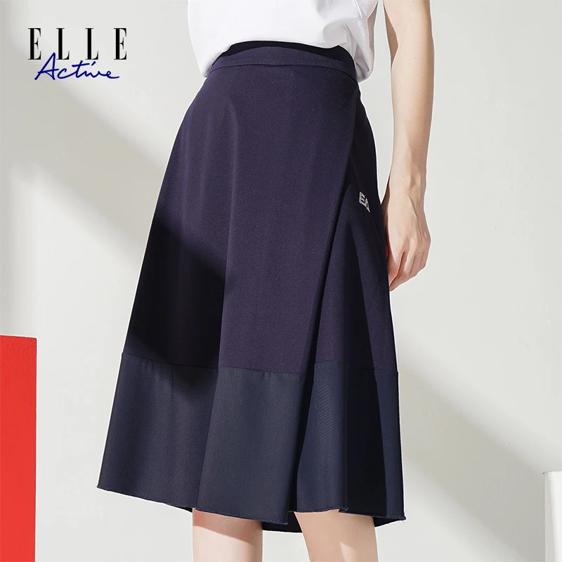 ELLE Active 新款女装时尚半身裙不规则气质休闲高腰中长款裙子