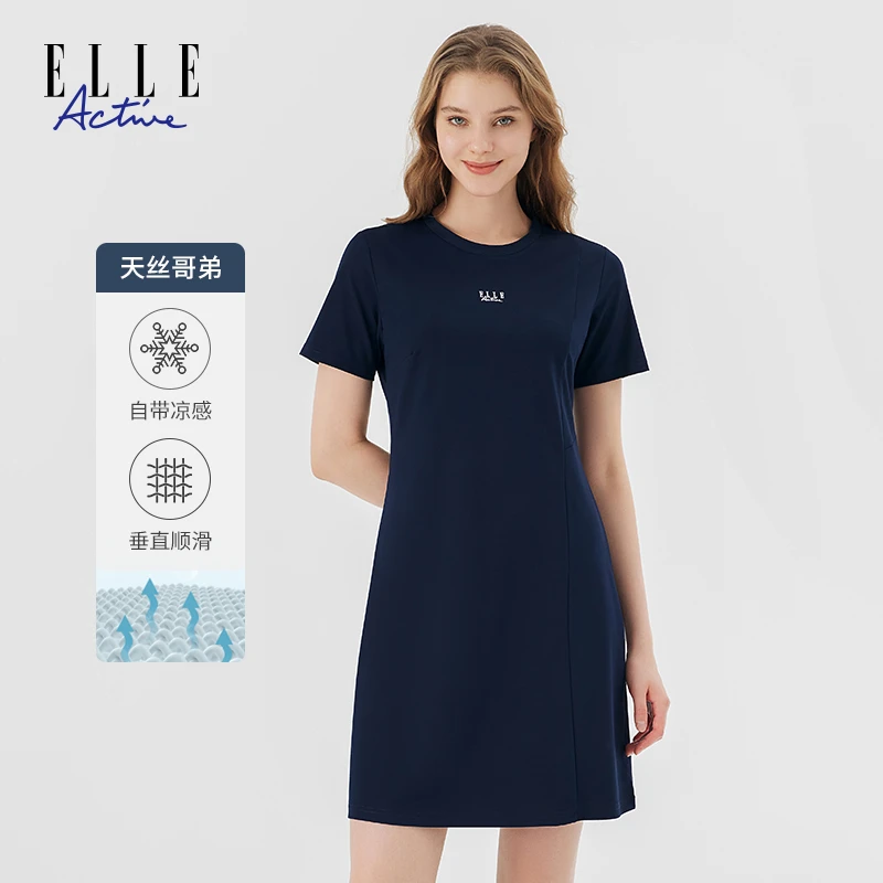 ELLE Active运动休闲短袖显瘦圆领连衣裙25夏季新款百搭品牌女装