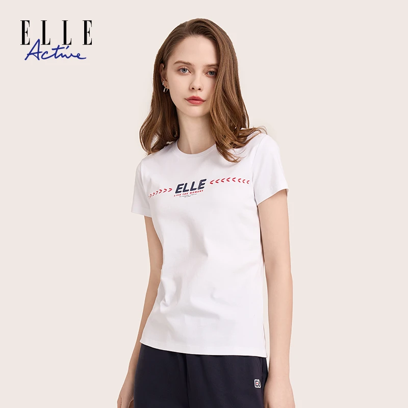 ELLE Active 新款印花短袖女款基础款纯棉简约百搭时尚T恤