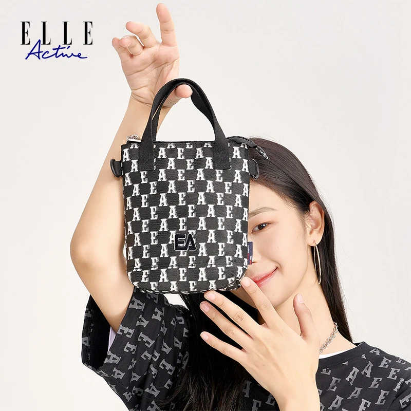 ELLE Active 新款女装经典复古满印千鸟格时尚百搭便携手提斜挎包
