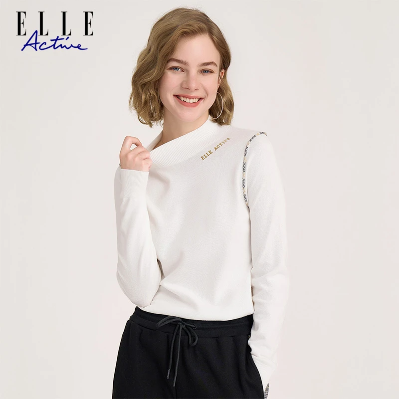ELLE Active秋冬女装上衣立领长袖针织衫休闲毛衣套头打底衫内搭
