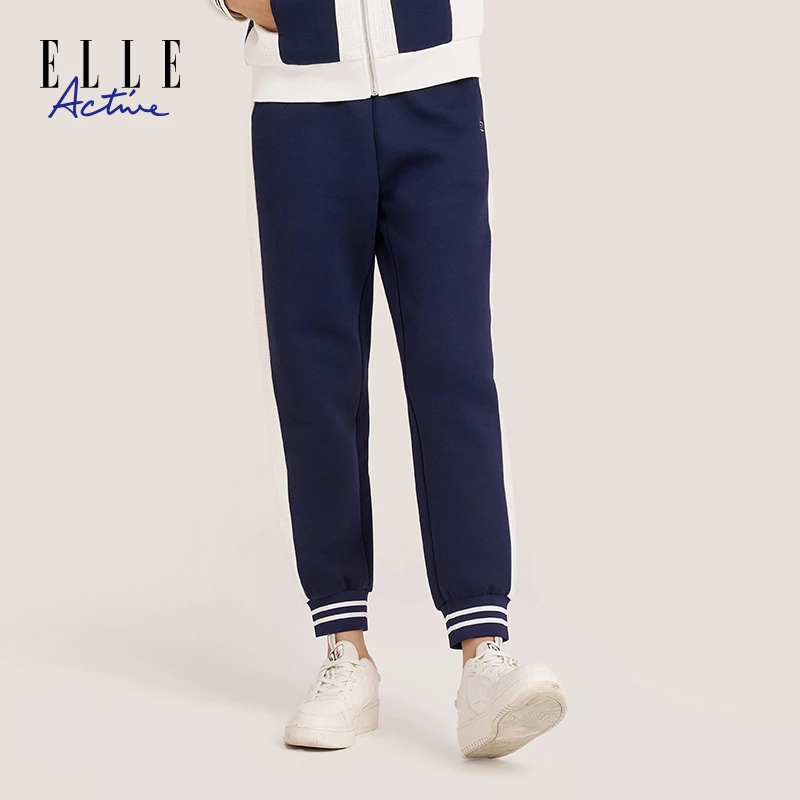 ELLE Active 春季新款女装裤子休闲百搭运动中腰卫裤束脚修身长裤