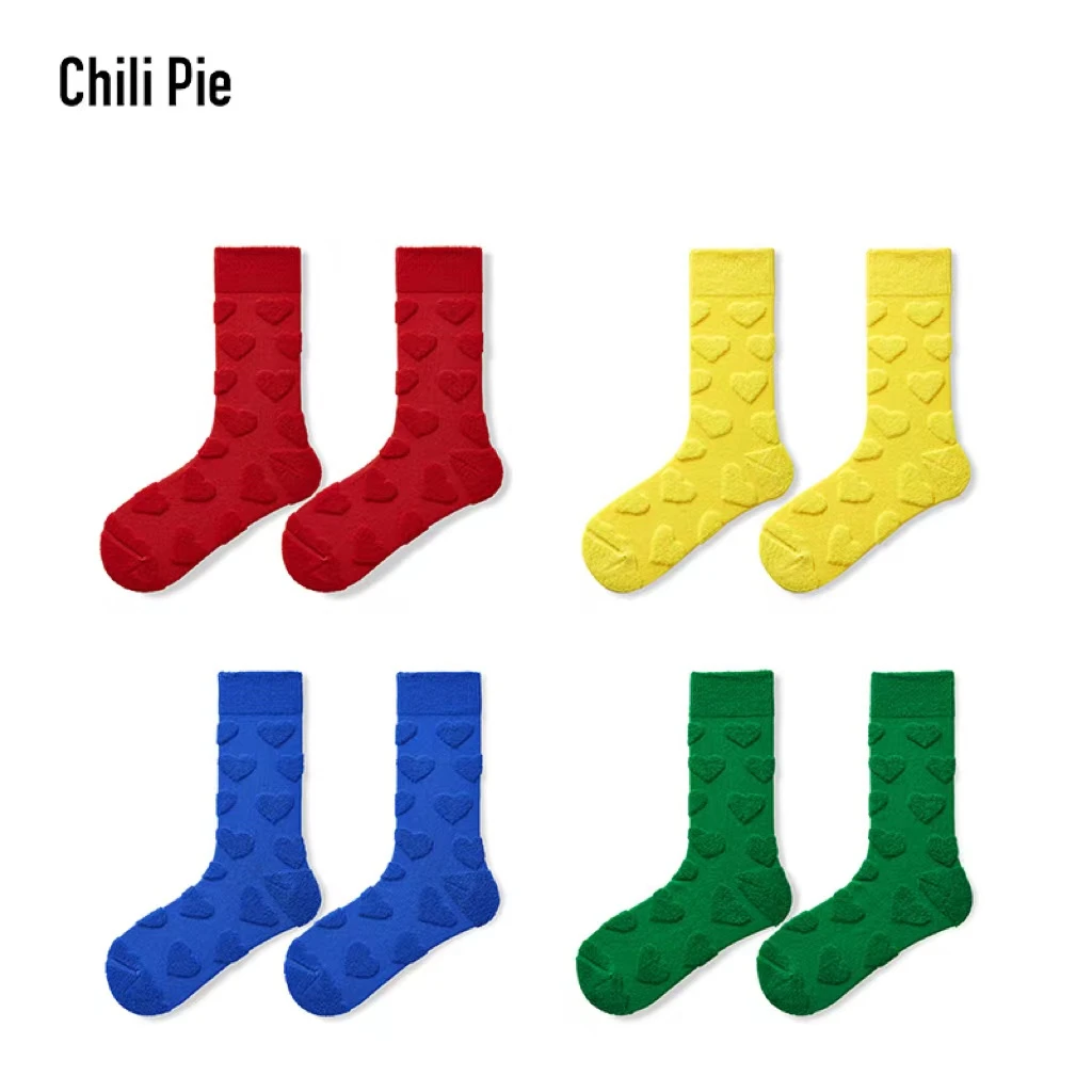【左岸潇分享】Chili pie 爱心毛圈袜子 CP LOVE系列  4色装INS