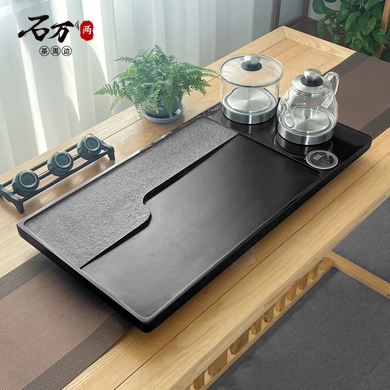 全自动一体带电磁炉天然乌金石茶盘家用套装烧水壶石头大茶台大号