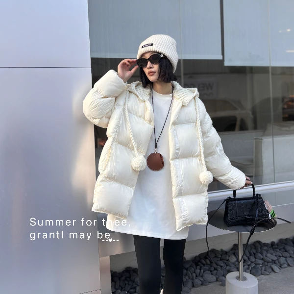 2024韩版短款羽绒服女针织帽连帽百搭洋气宽松时尚保暖加厚外套