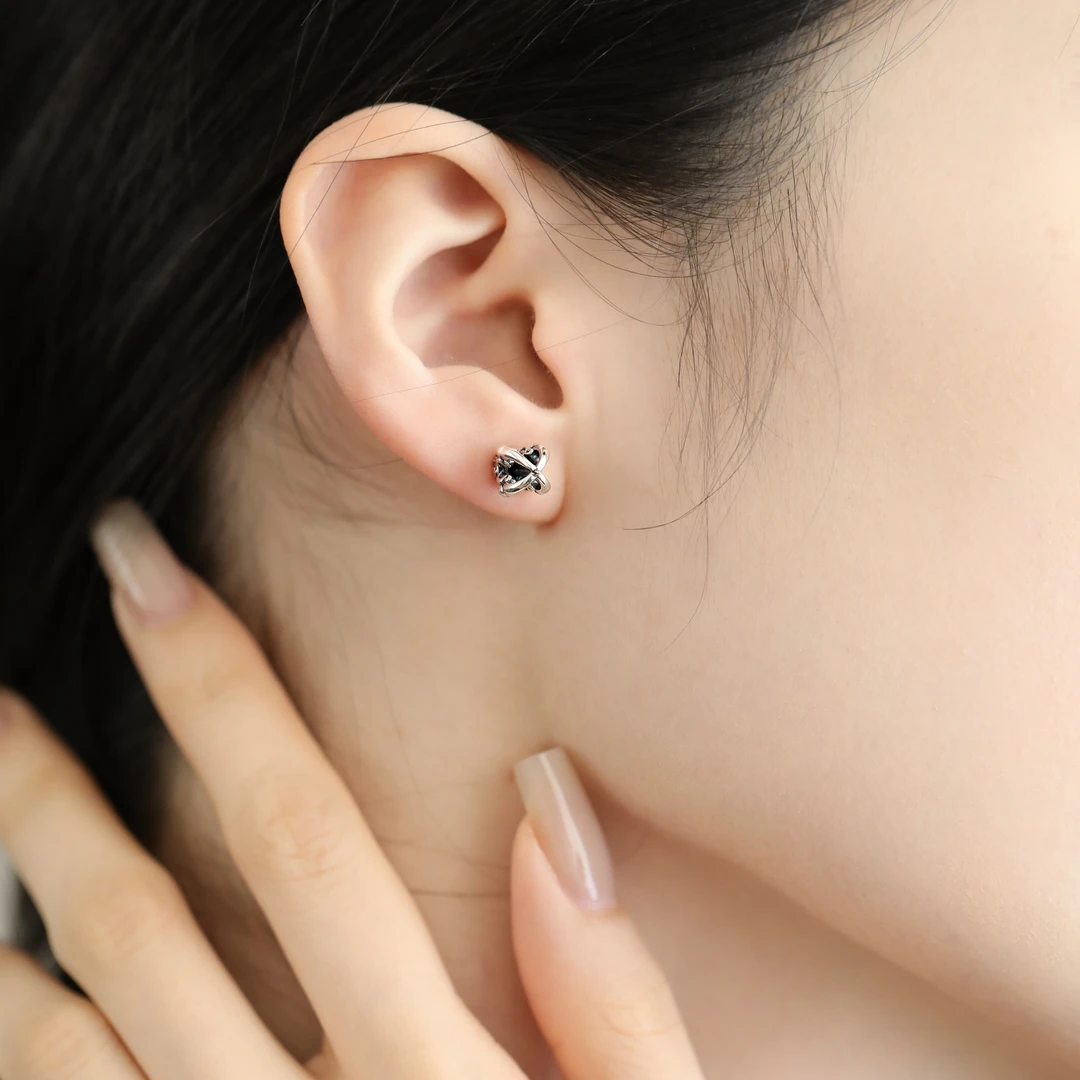 925银耳饰 E21579<牢固与不灭>祥云杵唐草耳堵耳钉复古时尚银耳环