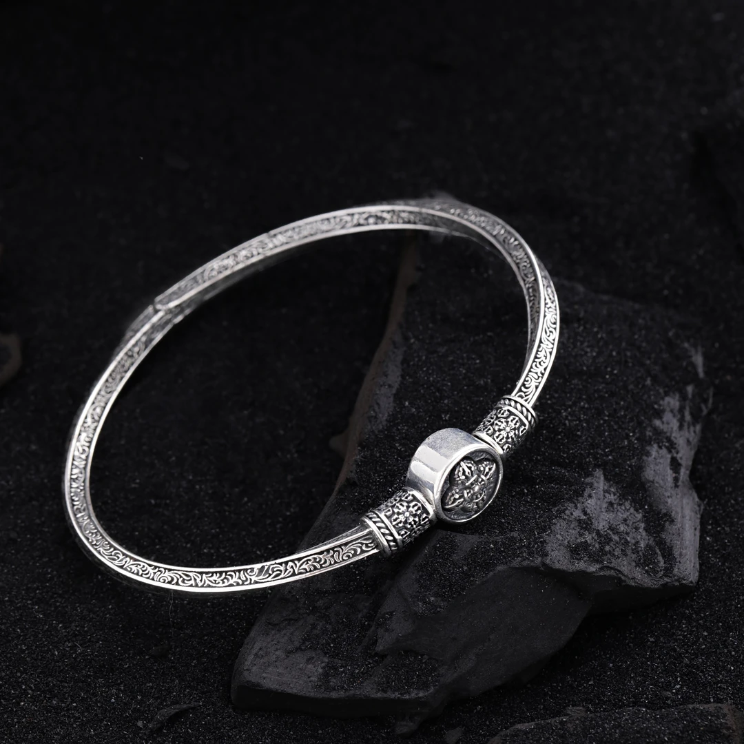 925银手镯 S08226 十字祥云杵唐草纹扭曲莫比乌斯手镯