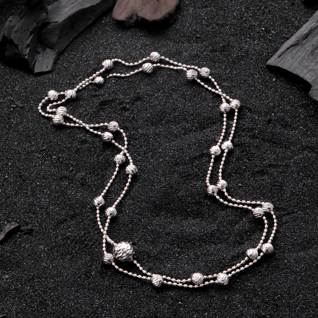 链子925银 N17450  车花圆珠豆豆链条项链