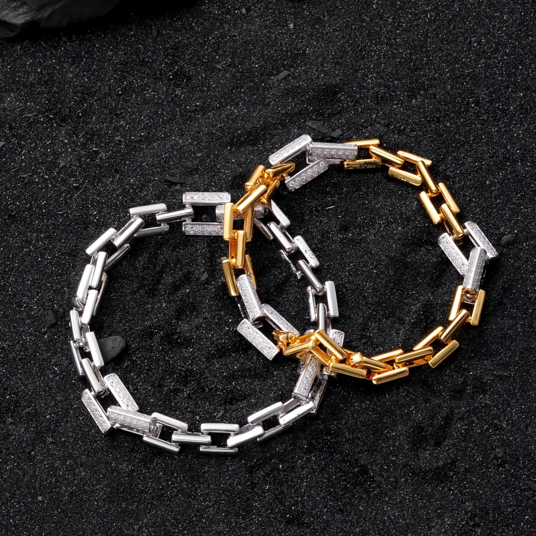 925银合成锆石手链 S09124 精工白锆方形链条手链