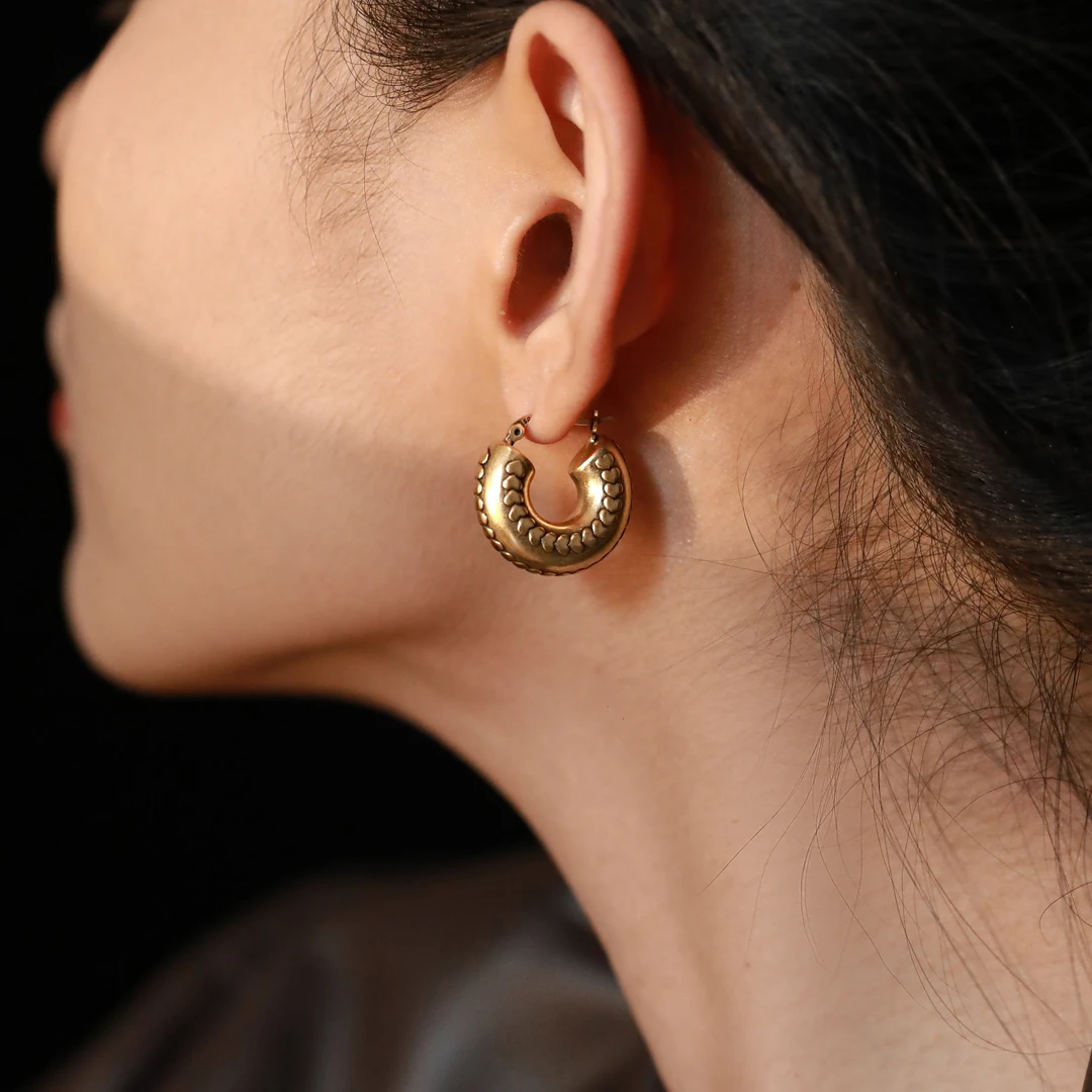 925银耳饰 E22629 爱心几何圆形耳扣耳环