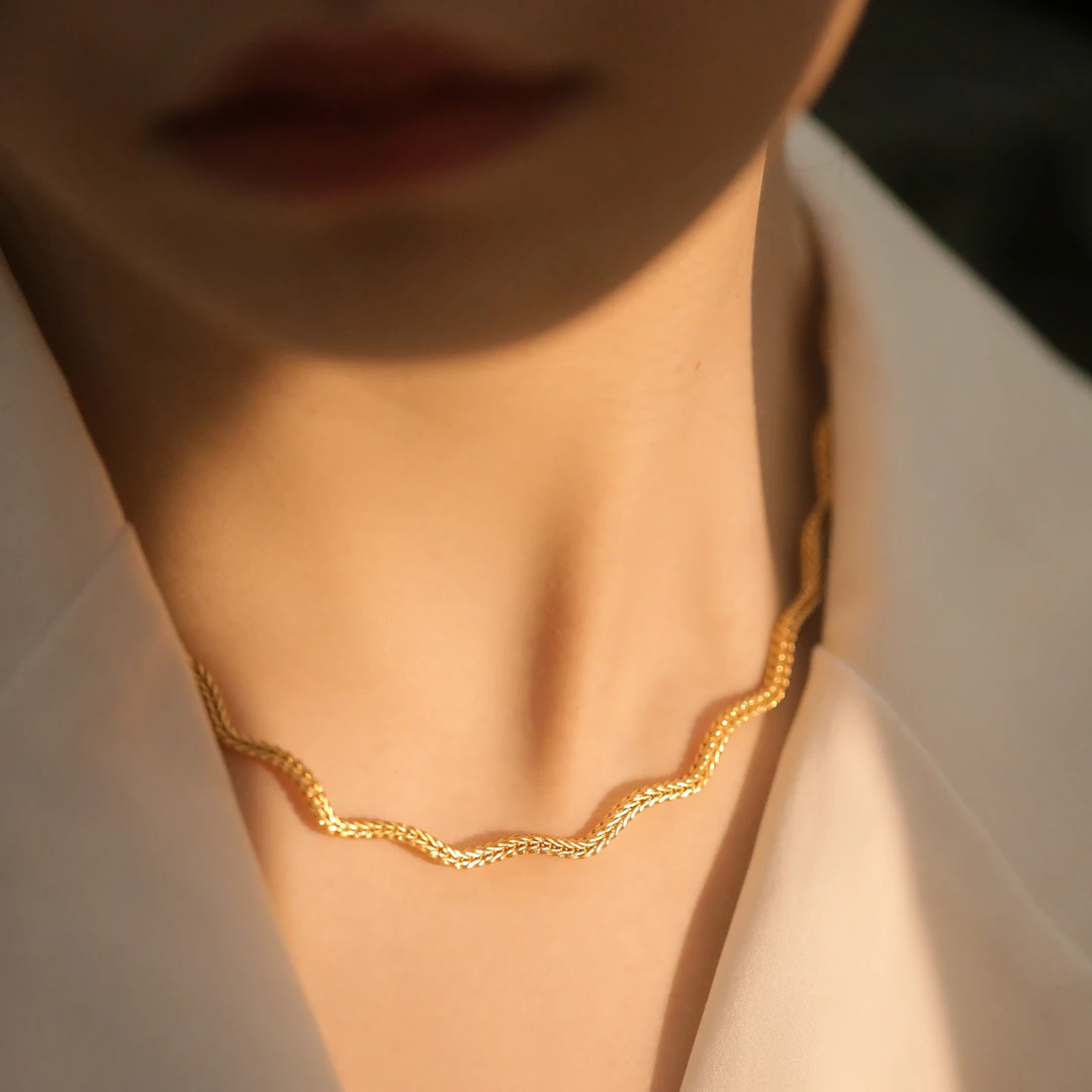 链子925银 N15165 四方编织麻花波浪蛇骨抽拉项链