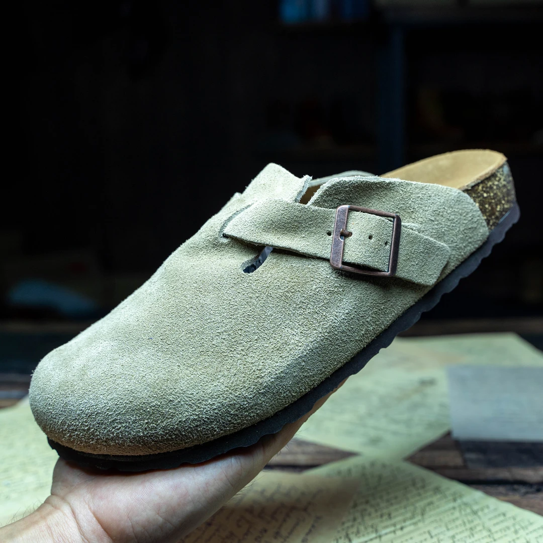 博胜老李勃肯休闲夏季透气时尚百搭男女款牛皮软木拖鞋男鞋包头