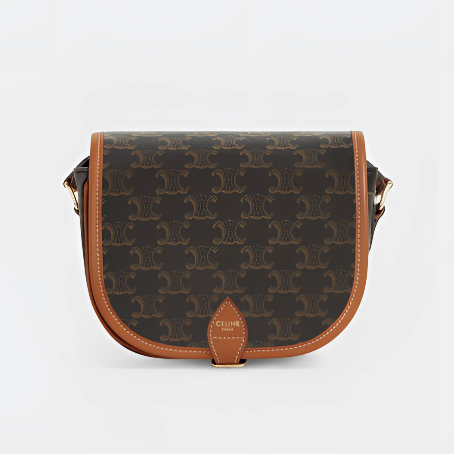 全新未使用 Celine/思琳 Folco马鞍包中号 白色棕色老花 时尚经典
