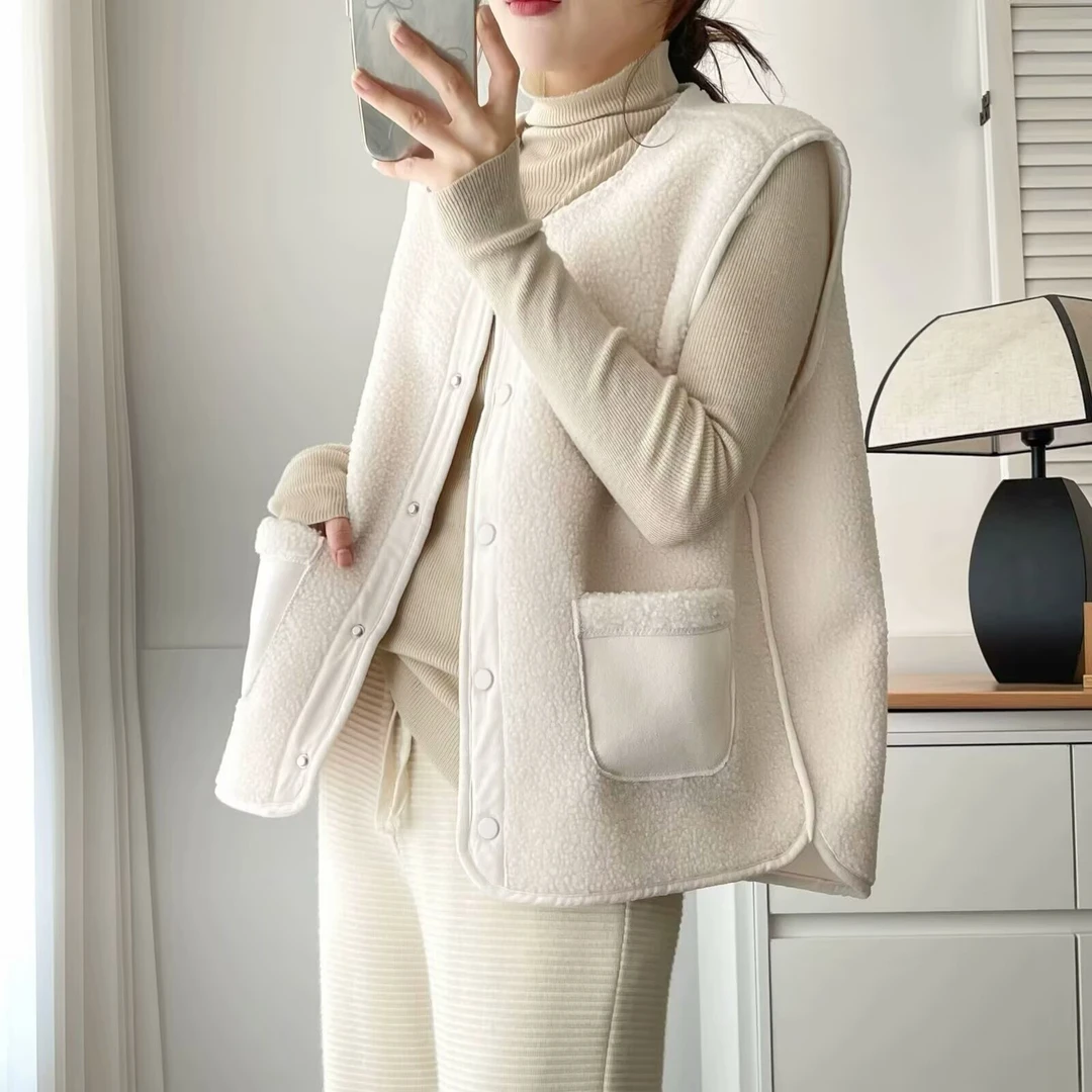 【阿甜大码】秋冬新款韩版羔羔毛摇粒绒外穿马甲背心休闲马夹时尚