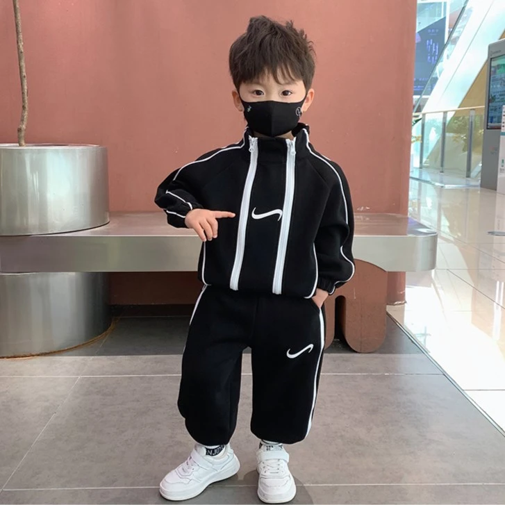 男童春装2023款双拉链儿童休闲运动套装小孩长袖两件套潮帅童装