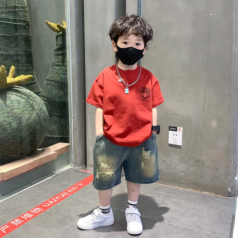 男童炸街夏装男孩时髦短袖短裤套装2025新款儿童夏季薄款国潮T恤