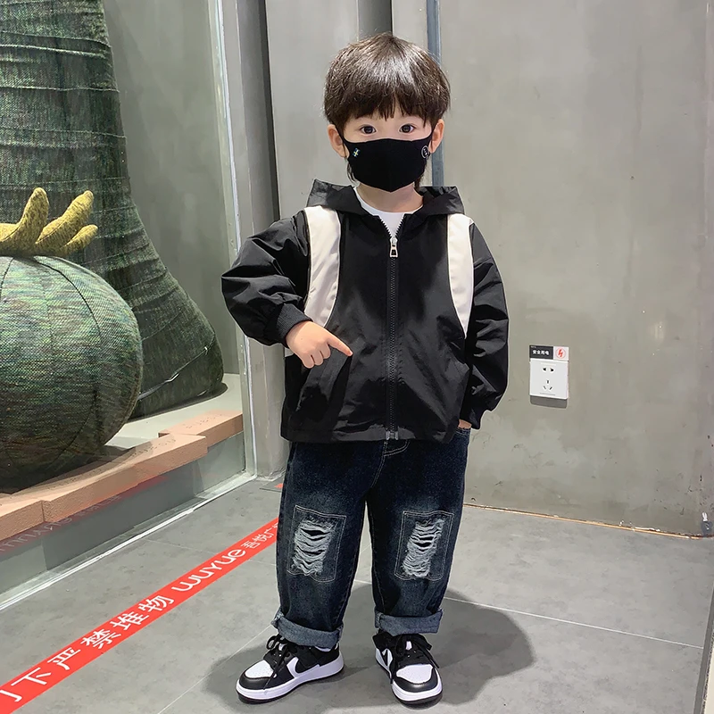 男童秋装连帽休闲外套2023款洋气儿童潮上衣宝宝拼色时尚夹克童装