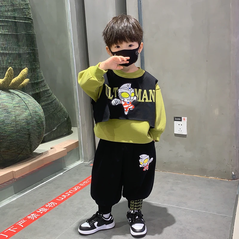 奥特曼ip男童春季三件套2024儿童春秋装长袖套装时髦潮小男孩童装