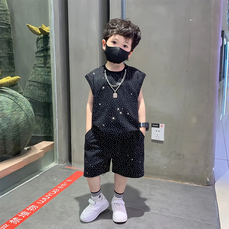 男童夏装儿童韩版无袖套装2025新款夏季男孩洋气炸街夏天背心衣服