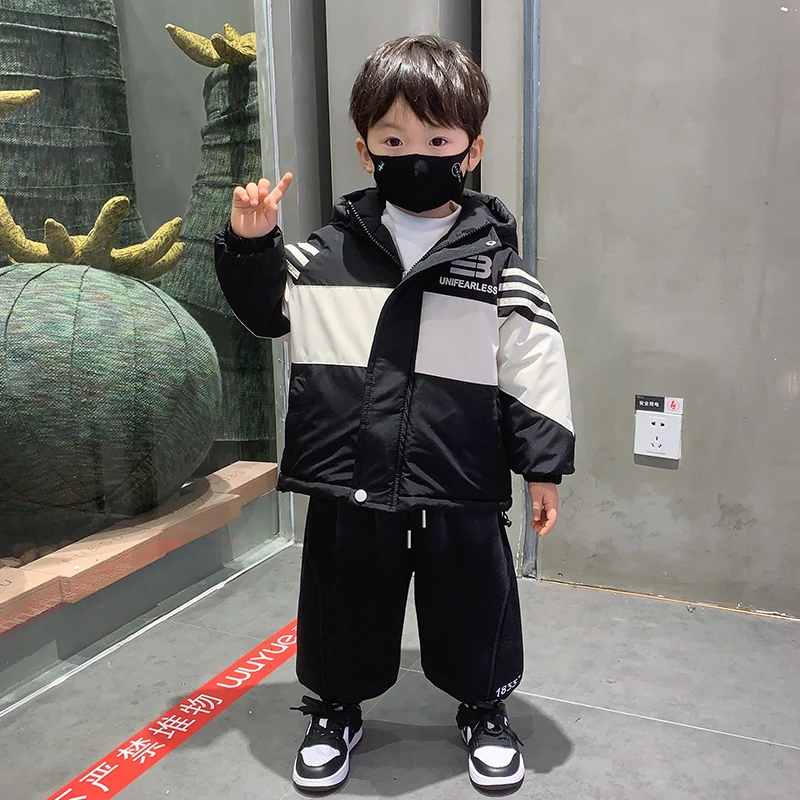 儿童连帽派克棉服2023款男童秋冬装加绒加厚外套小孩洋气冬季棉袄