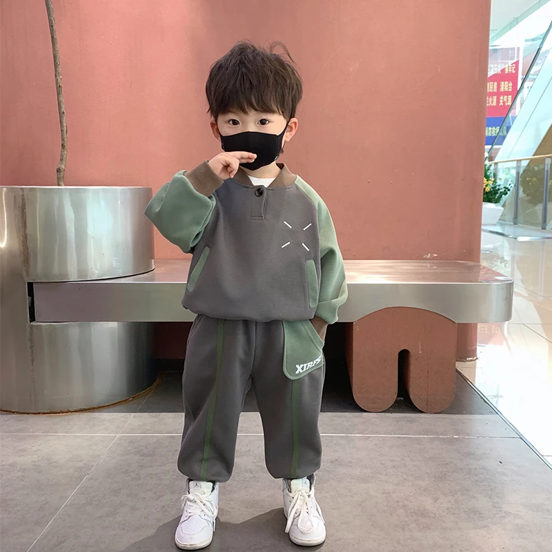 男童春装休闲套装2025儿童长袖拼色卫衣两件套小孩童装春秋款童装