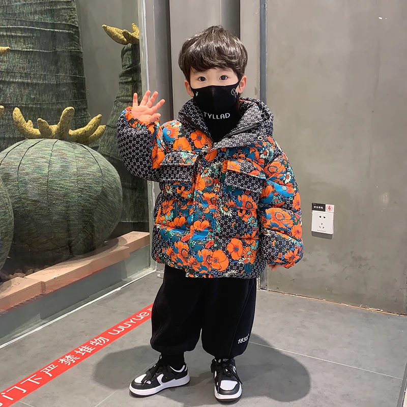 儿童冬装菊花棉衣2024中小男童棉服连帽棉袄帅气小孩时髦冬季衣服