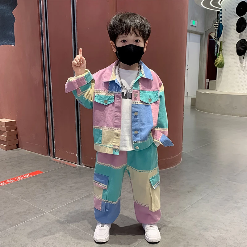 男童休闲秋装套装2025新款时髦外套酷帅儿童牛仔衣服潮酷三件套
