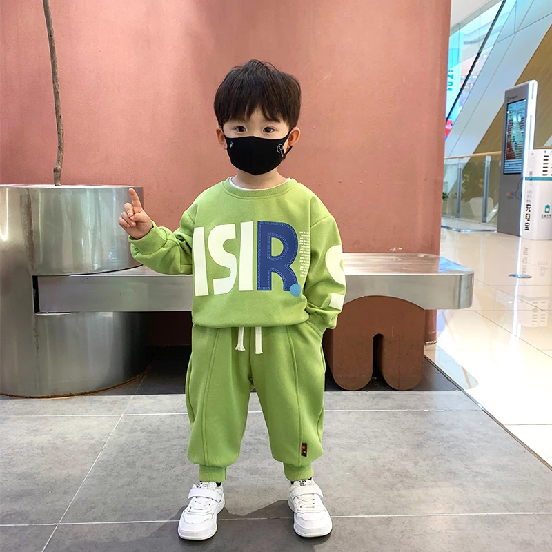 男童春秋装长袖字母洋气套装2025儿童潮帅卫衣两件套春秋小孩童装