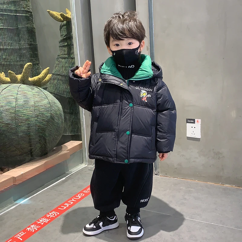 奥特曼ip男童羽绒服冬装2023儿童连帽保暖冬季衣服白鸭绒洋气童装
