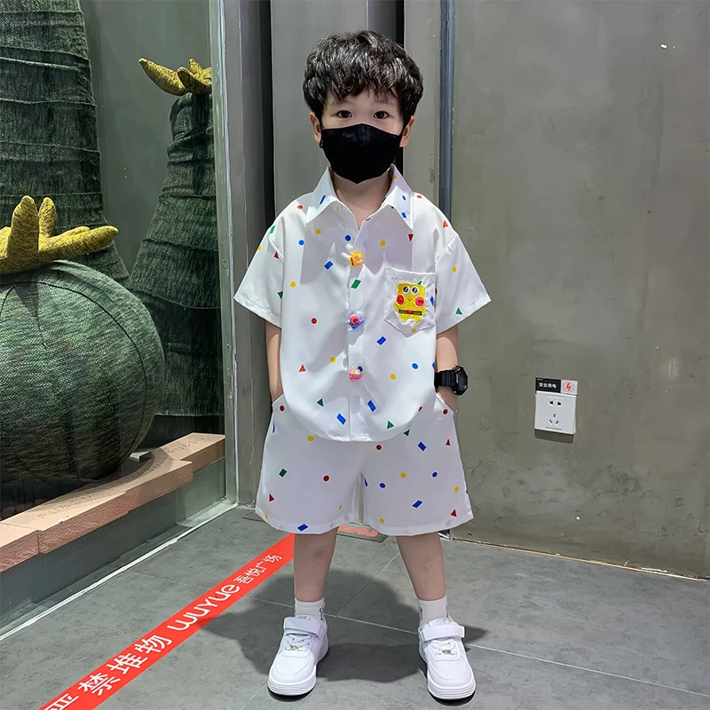 男童夏季套装2025新款痞帅儿童装衬衫洋气男宝宝夏装薄款短袖衣服