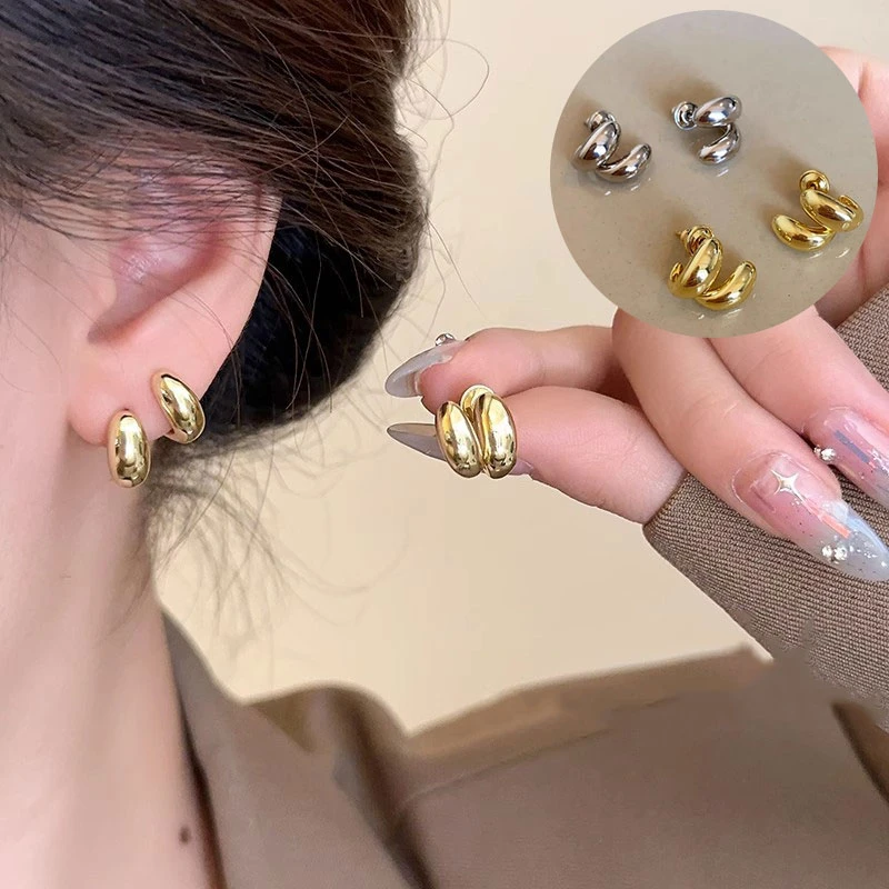 925银针耳饰 法式金属水滴豆豆耳环小众独特耳钉女轻奢后挂式3809