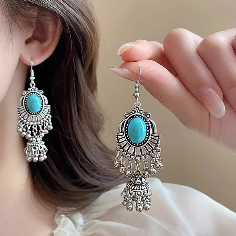 复古孔雀流苏耳环轻奢高级感小众耳坠波西米亚民族风爆款耳饰4607