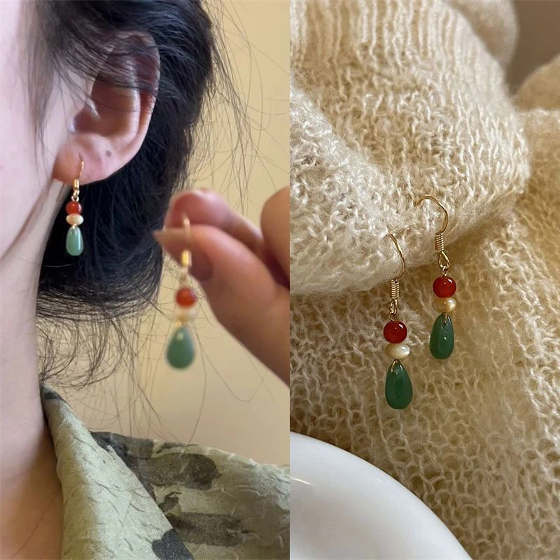 925银针耳饰 原创古风珠子水滴耳坠网红气质高级感轻奢耳环女3240