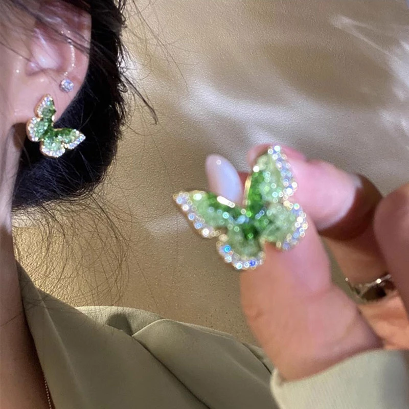 绿衣仙子 ~森系绿独特蝴蝶耳钉小众设计高级感耳环轻奢耳饰女6490