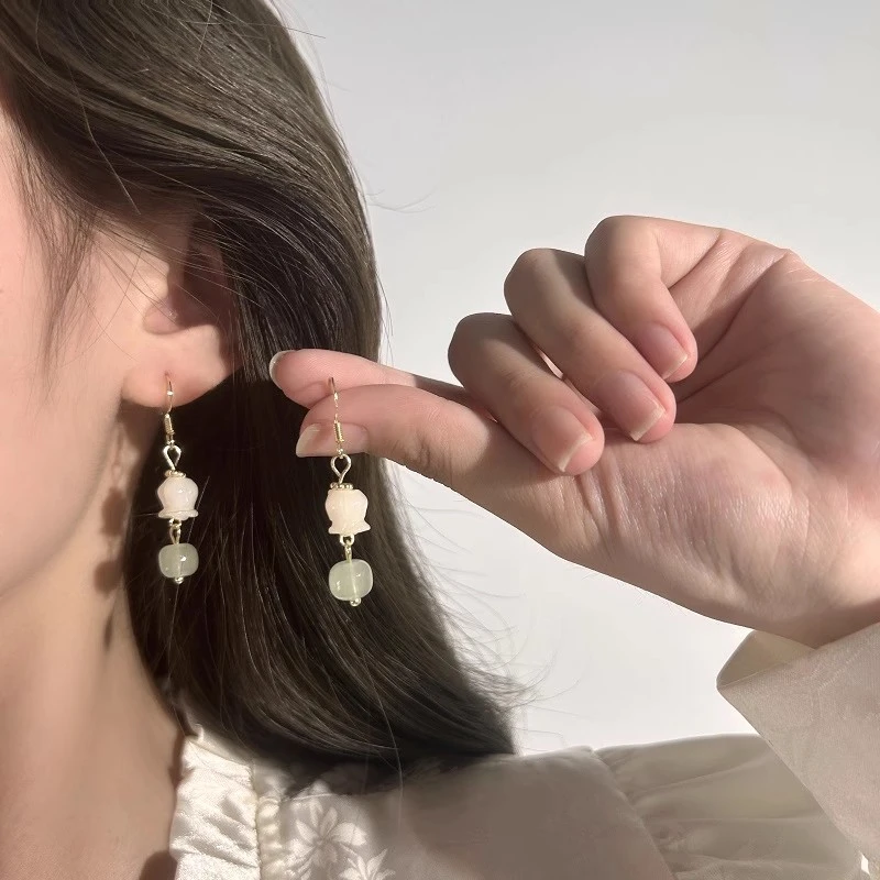 新中式铃兰花耳环女新款小众汉服日常百搭耳钉古风高级感耳饰4362