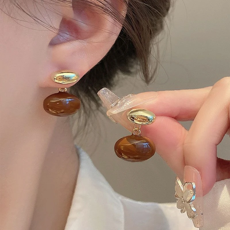 925银针耳饰 小众轻奢豆豆耳钉小众设计感气质撞色复古耳环3212